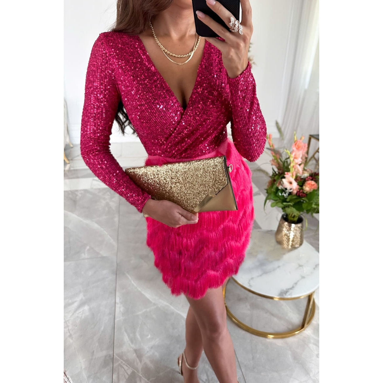Ingrid Chic Dress with Patchwork and Ruffles Evening Wear Edit
