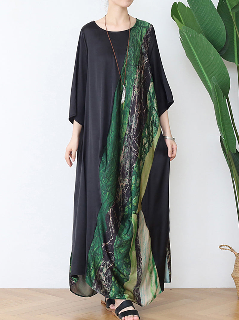 Round Neck Batwing Sleeve Abstract Print Shift Maxi Dress 7
