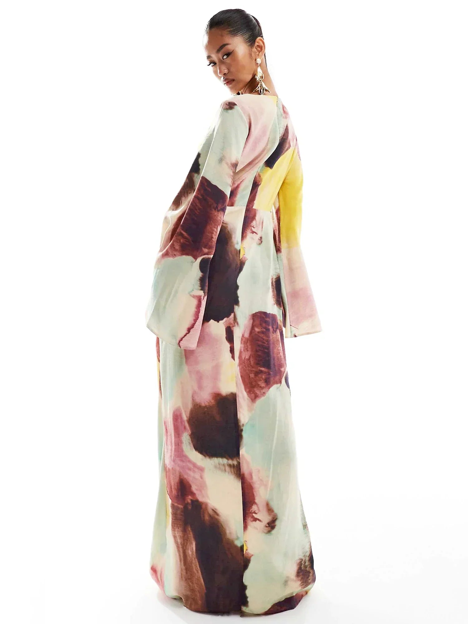 Abstract Watercolor Print Ultra - Long Dress