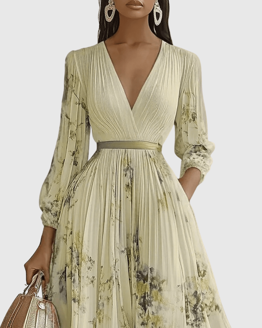 V-Neck Floral Print Sleeveless Pleated A-Line Maxi Dress