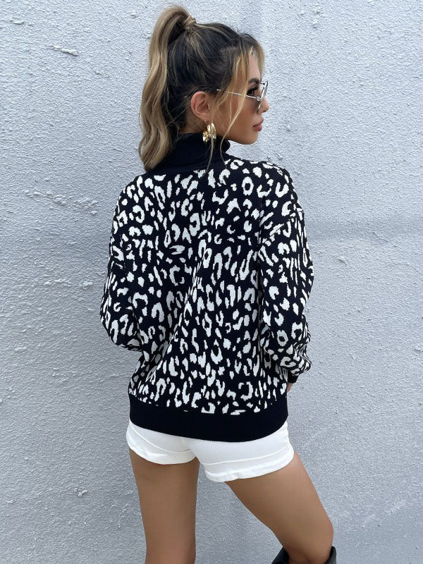 High Neck Leopard Print Sweater