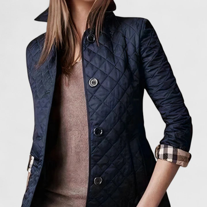 Collared Quilted Button Front Long Sleeve Jacket