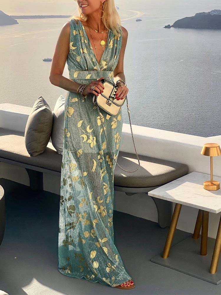 Women Deep V-Neck Maxi Party Dress