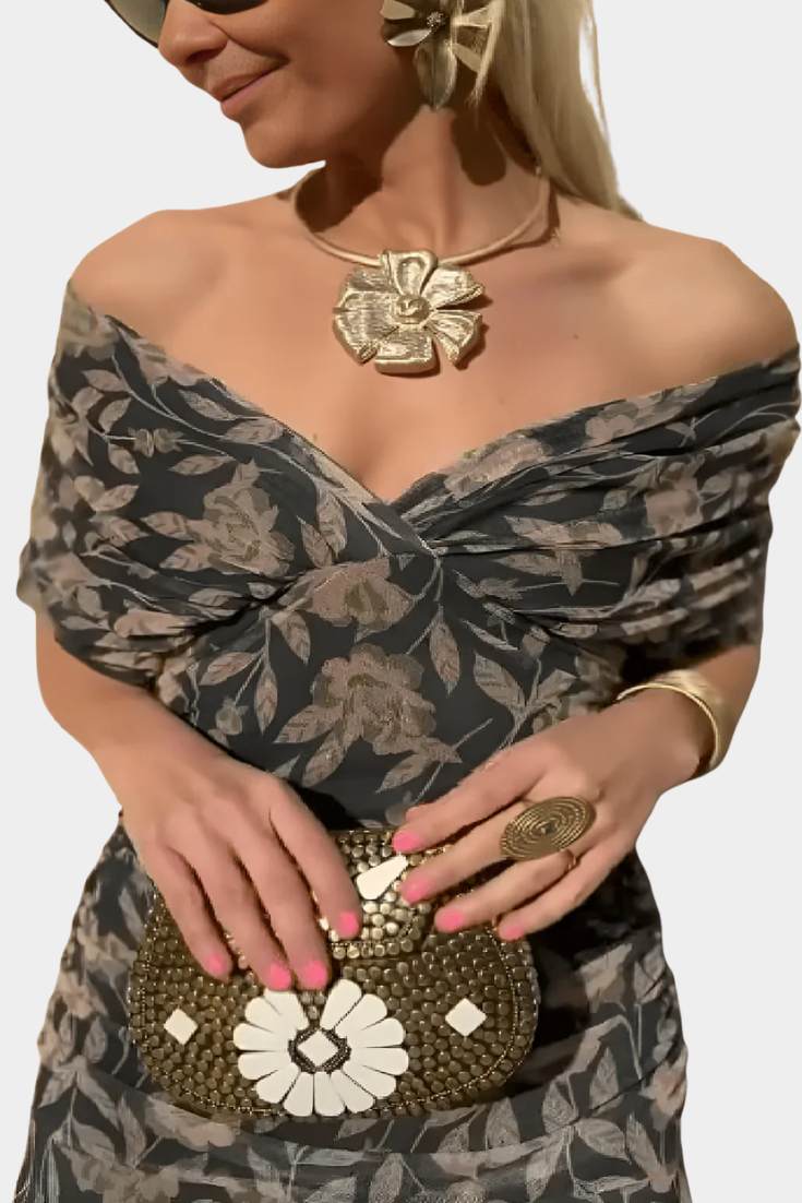 Off-Shoulder Twist Front Floral Print Chiffon Maxi Dress 2