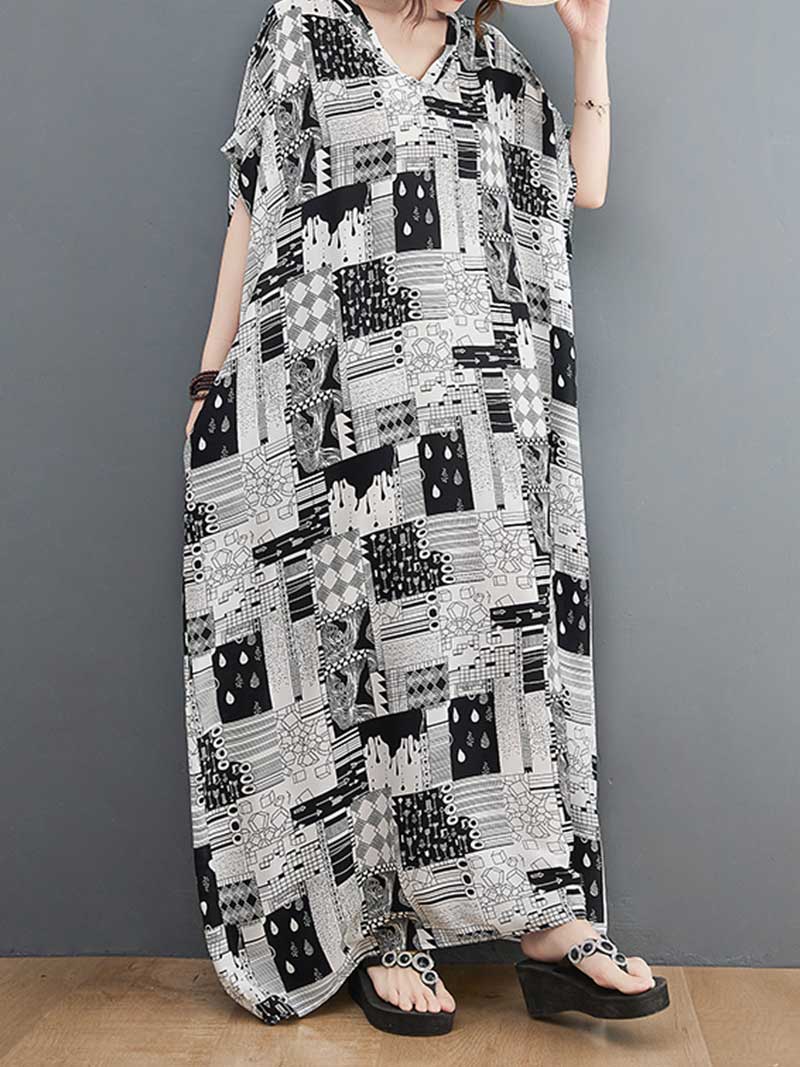Look At Me Black & White Printed Kaftan Dress