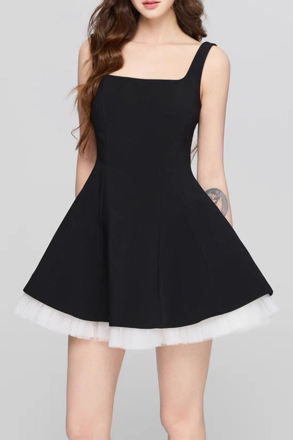Square Neck Mesh Panel Mini Dress 7