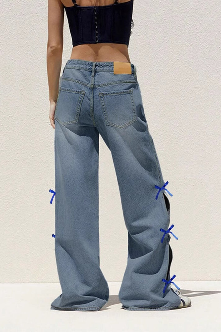 Contrast Bow Straight Jeans