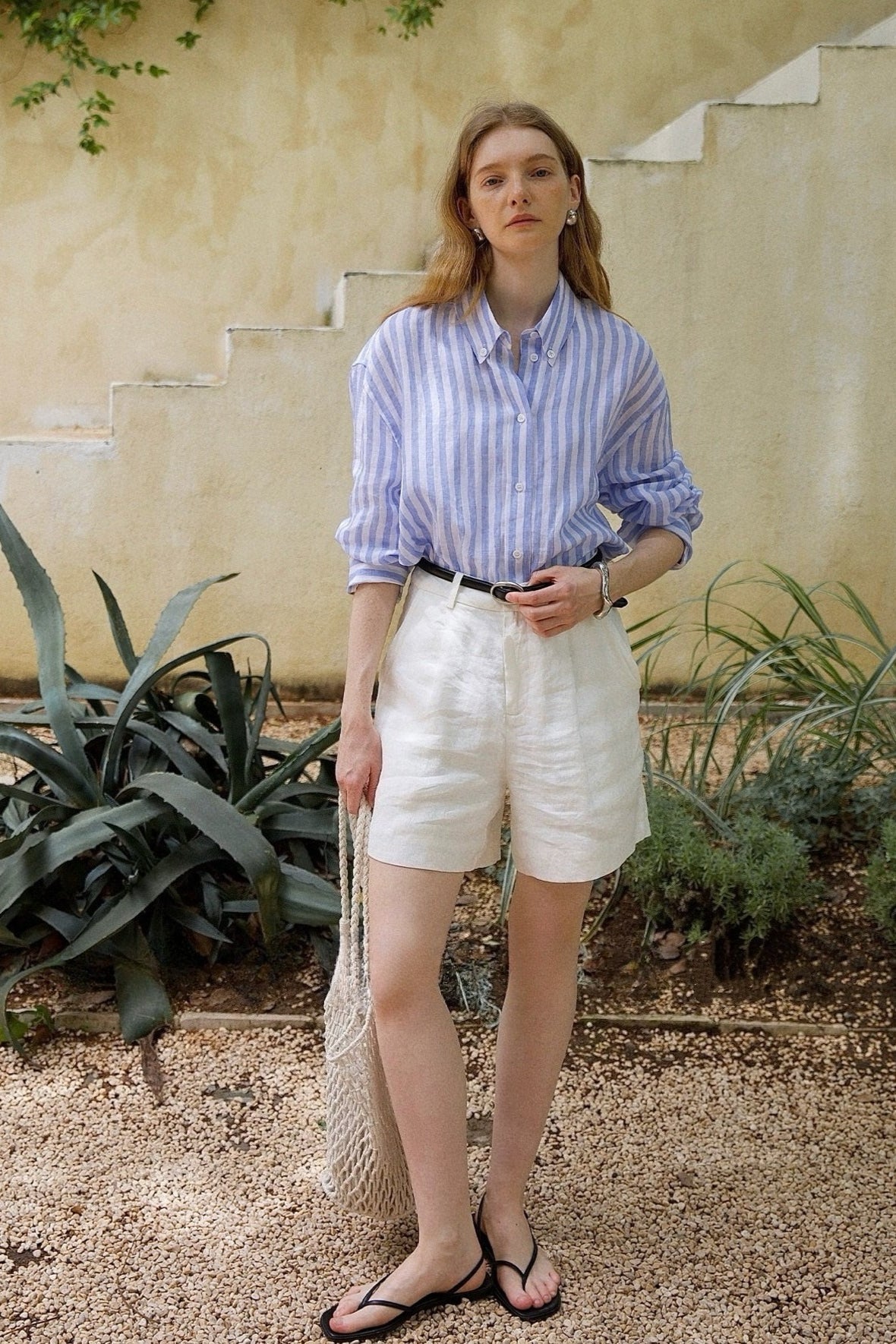 White Linen High Waist Casual Pants