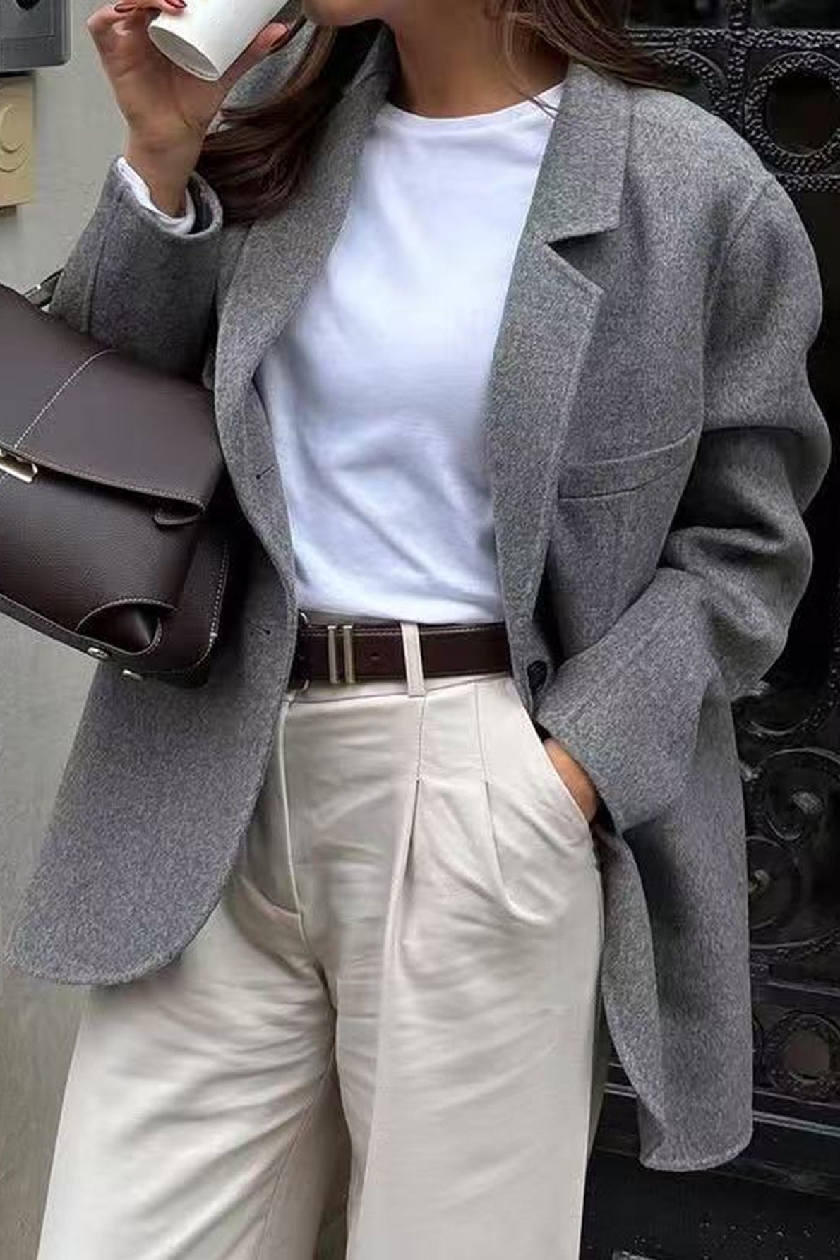 Minimalist Solid Color Tailored Coat