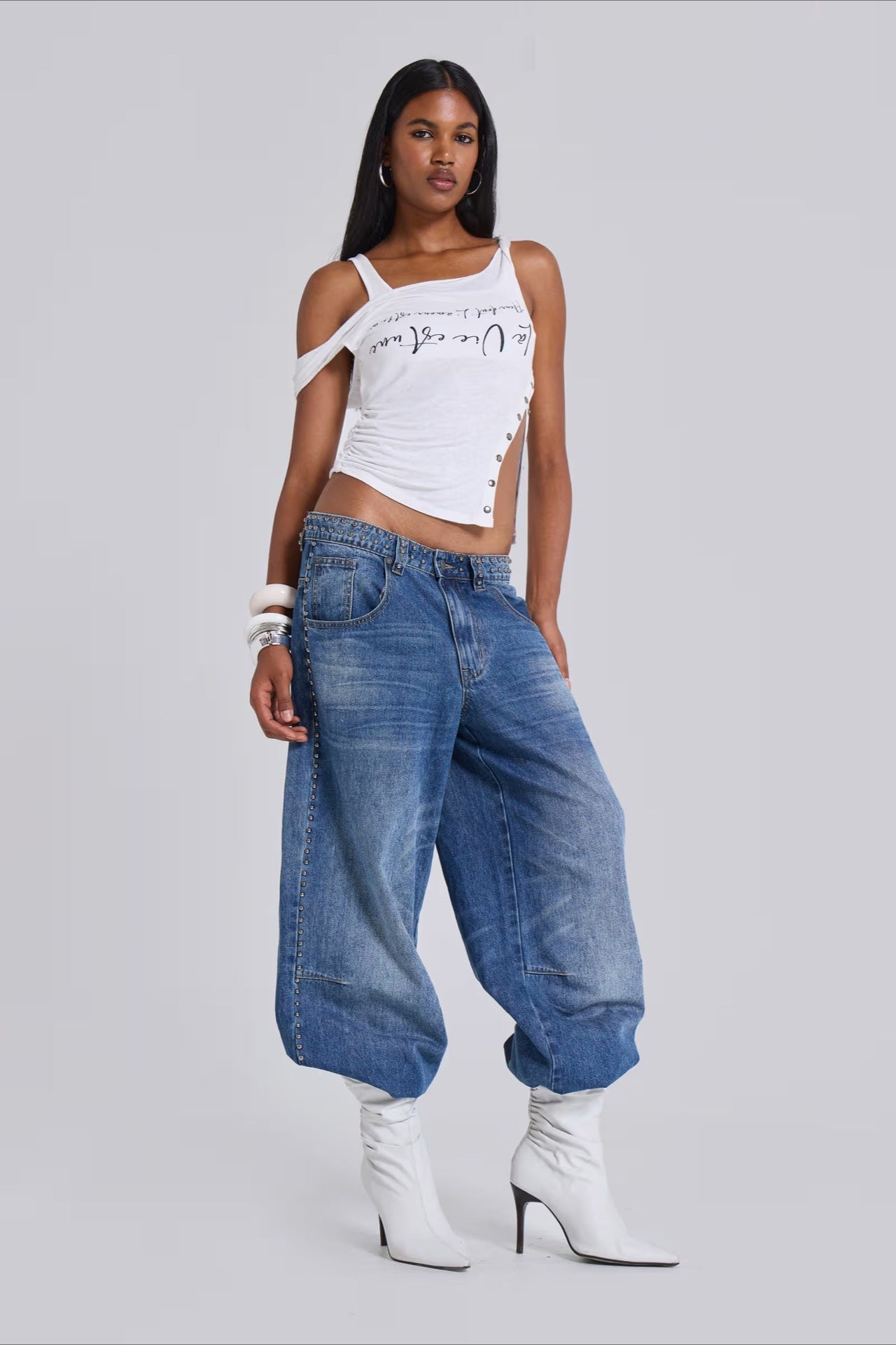 Loose Fit Beaded Decorative Unique Jeans