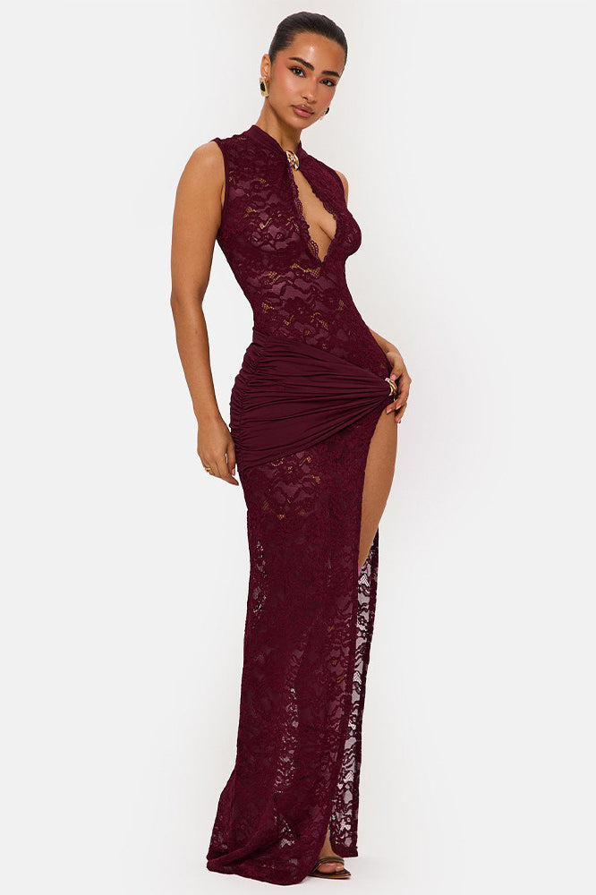 Sleeveless Lace High Slit Maxi Dress 7