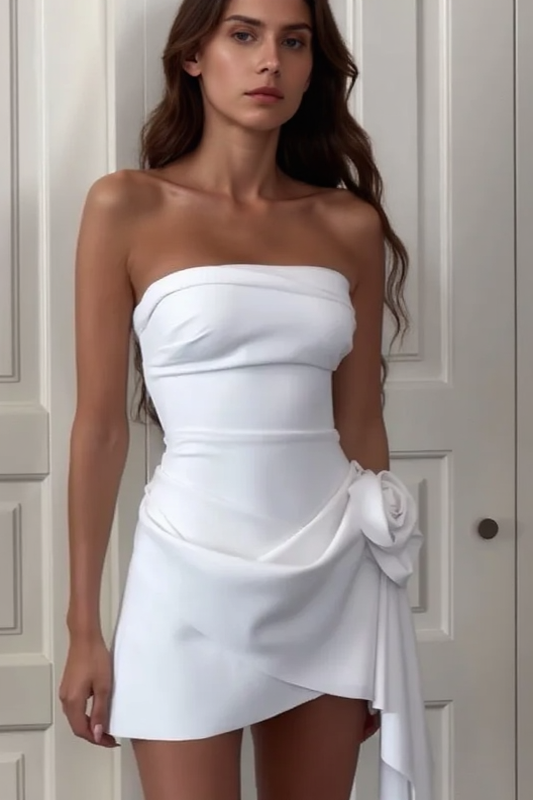 Floral Strapless Ruched Slim Party Dress