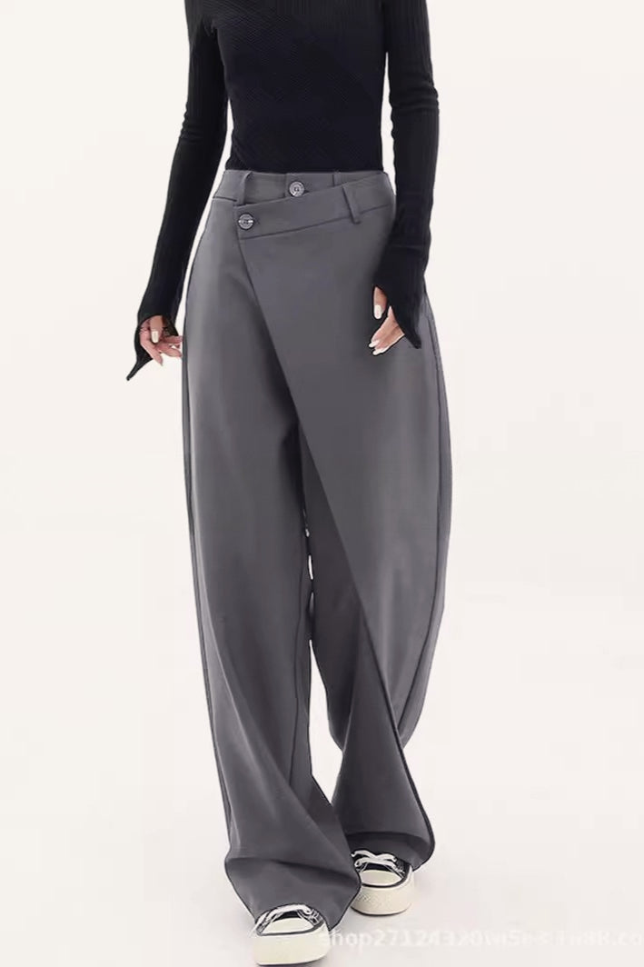 Asymmetric Layered Button Loose Wide Leg Pants1