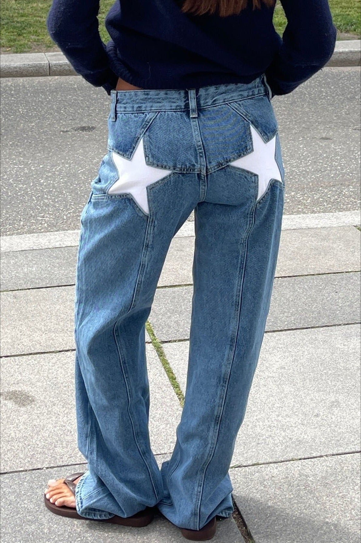 Contrast Patchwork Y2K Retro Star Back Casual Jeans