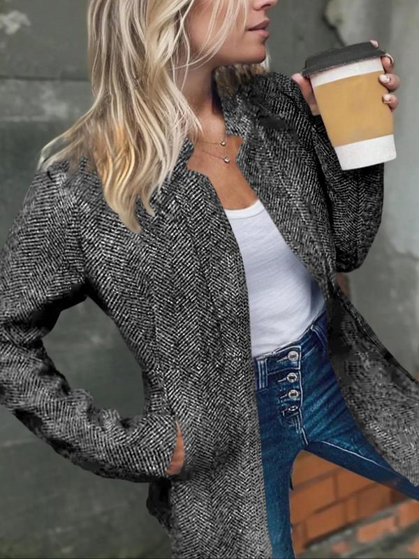 Solid Color Pocket Long Sleeve Open Front Coat
