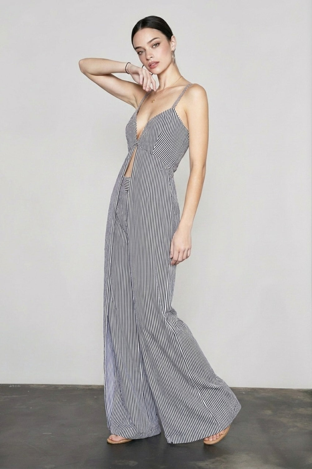 Stripe sleeveless wide leg vacation set