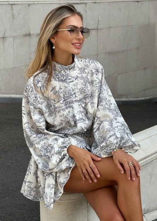 Vintage-InspiRed Puff Sleeve A-Line Mini Dress