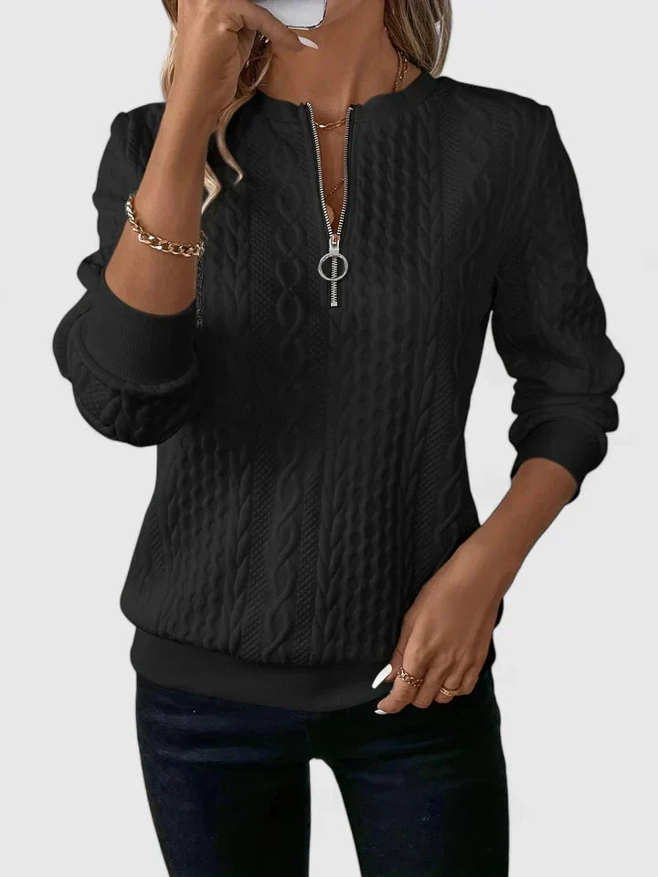 Quarter Zip Cable Knit Textured Long Sleeve Sweater