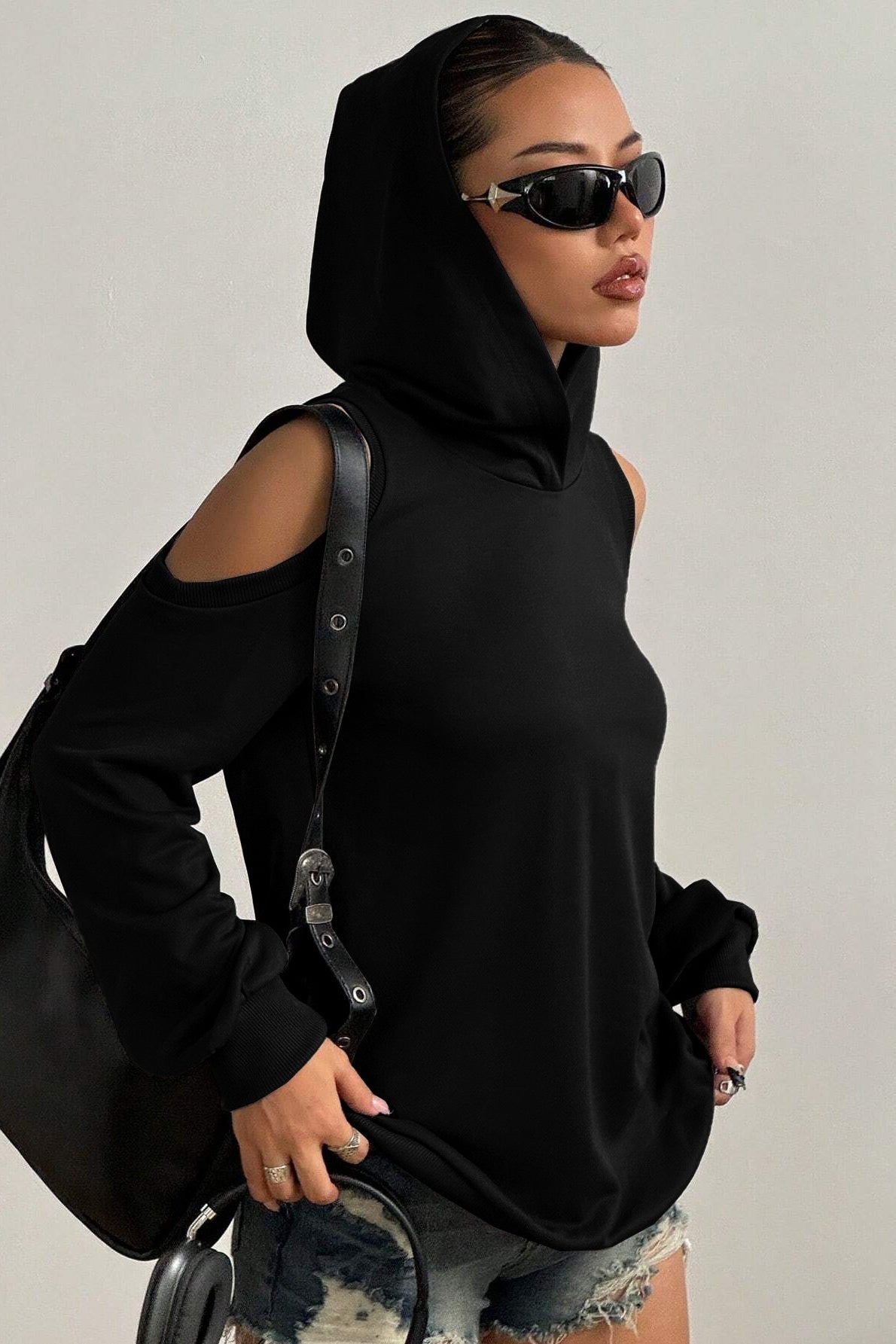 Trendy OffShoulder Hooded Hoodie