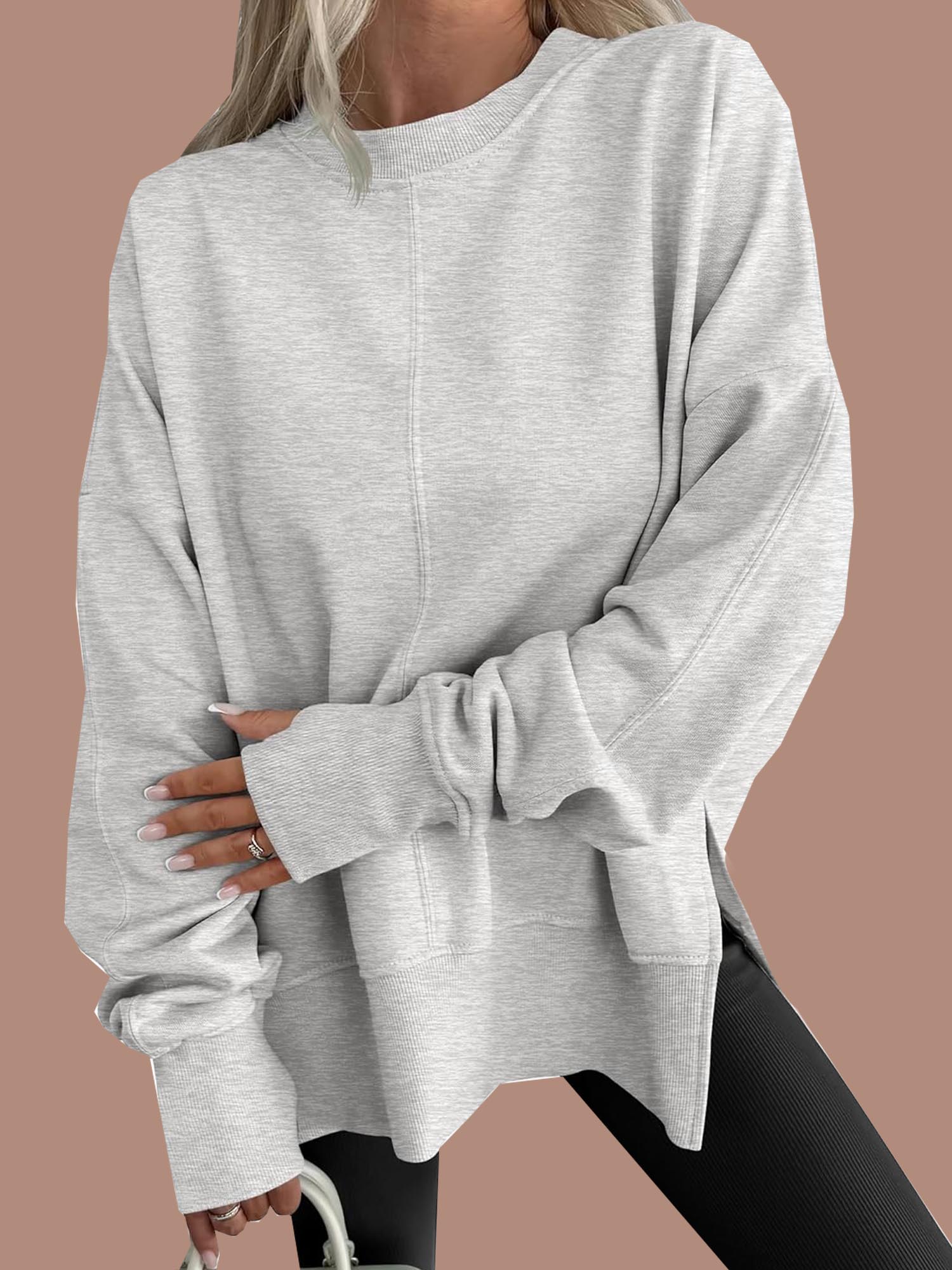 Oversized Thumbhole Long Sleeve Side Slit Sweatshirt