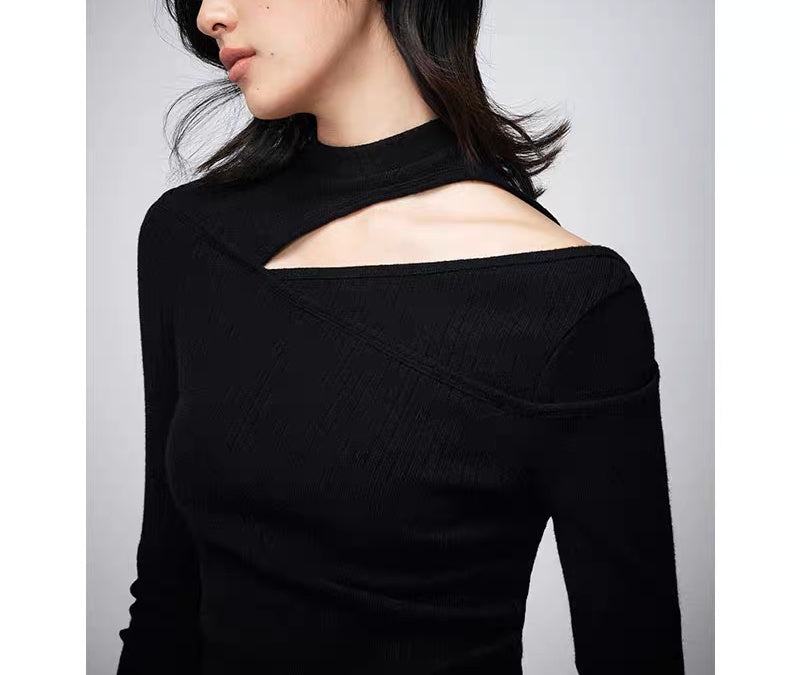 Asymmetric Cut-Out Textured Knit Top