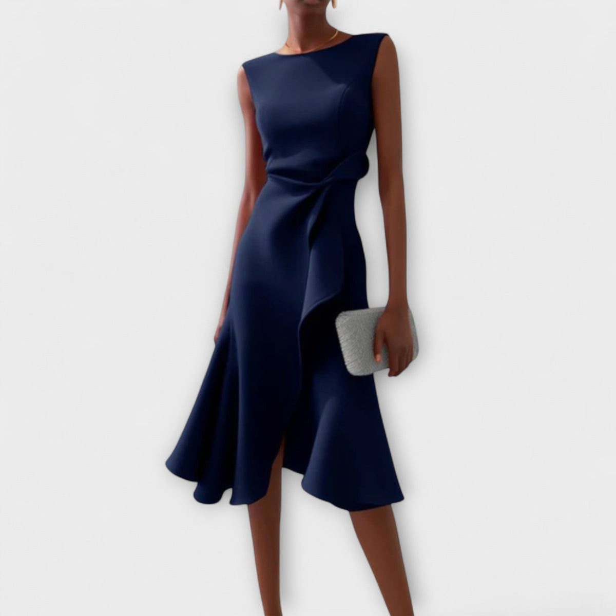 Boat Neck Sleeveless Cascade Ruffle Bodycon Midi Dress 6