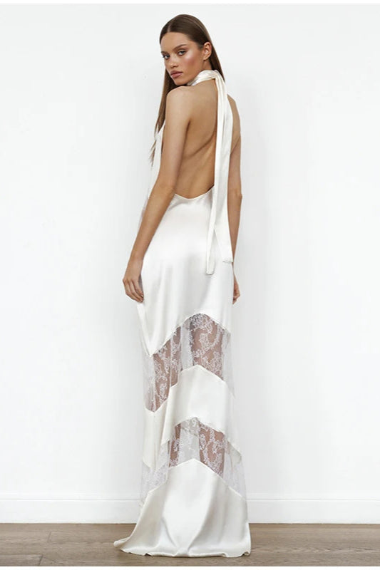 Slim Elegant V-Neck Lace Halter Maxi Dress
