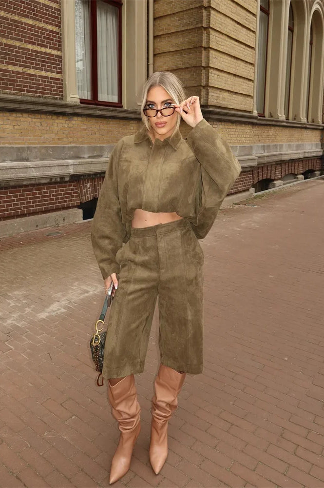Suede Cropped ZipUp Jacket