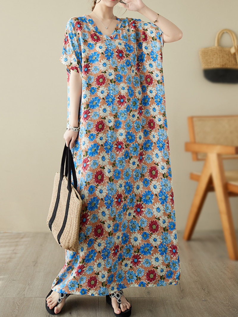 Take My Soul Cotton Bohemian Floral Kaftan Dress