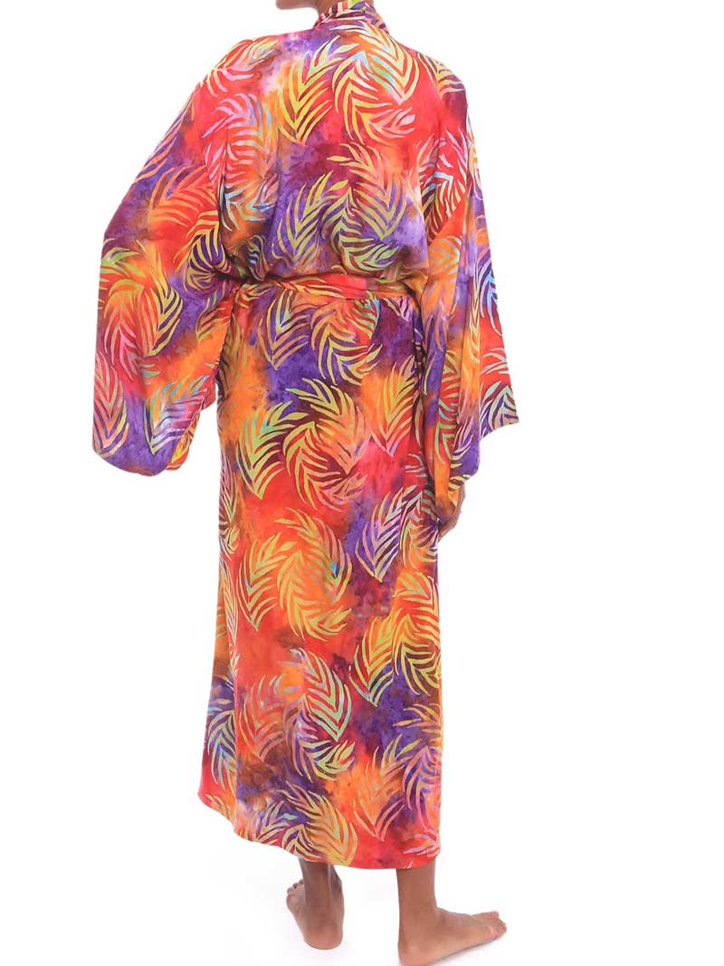 Open Front Abstract Print Belted Long Kimono Robe 23