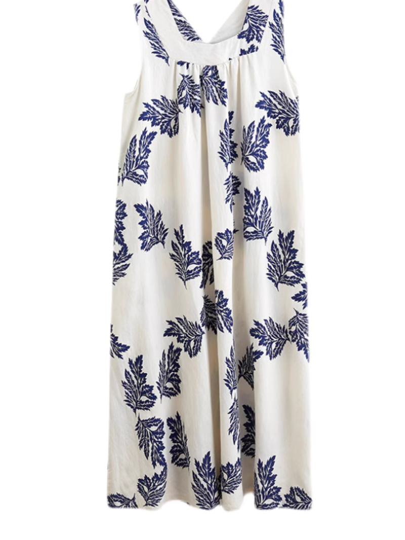 Square Neck Sleeveless Leaf Print Loose A-Line Maxi Dress 3