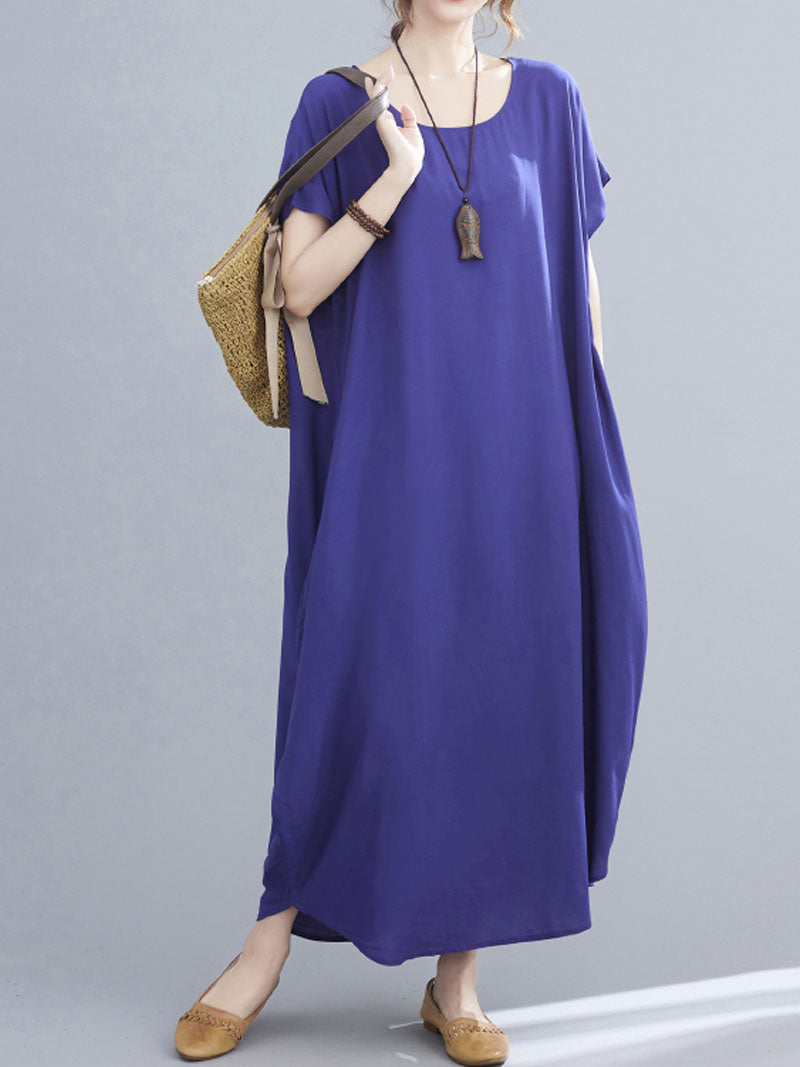 Round Neck Short Sleeve Loose Cocoon Maxi Dress 36