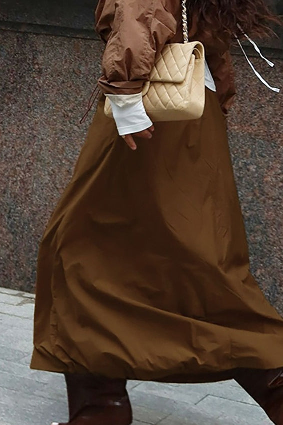 Brown Drawstring Cargo Skirt