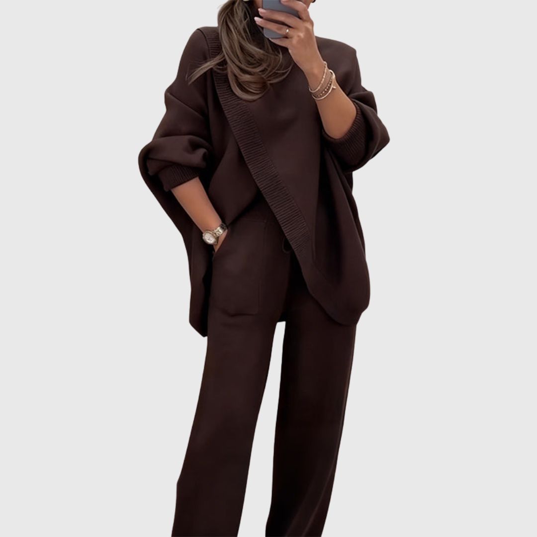 Oversized Knit Long Sleeve Top And Wide Leg Pants Set