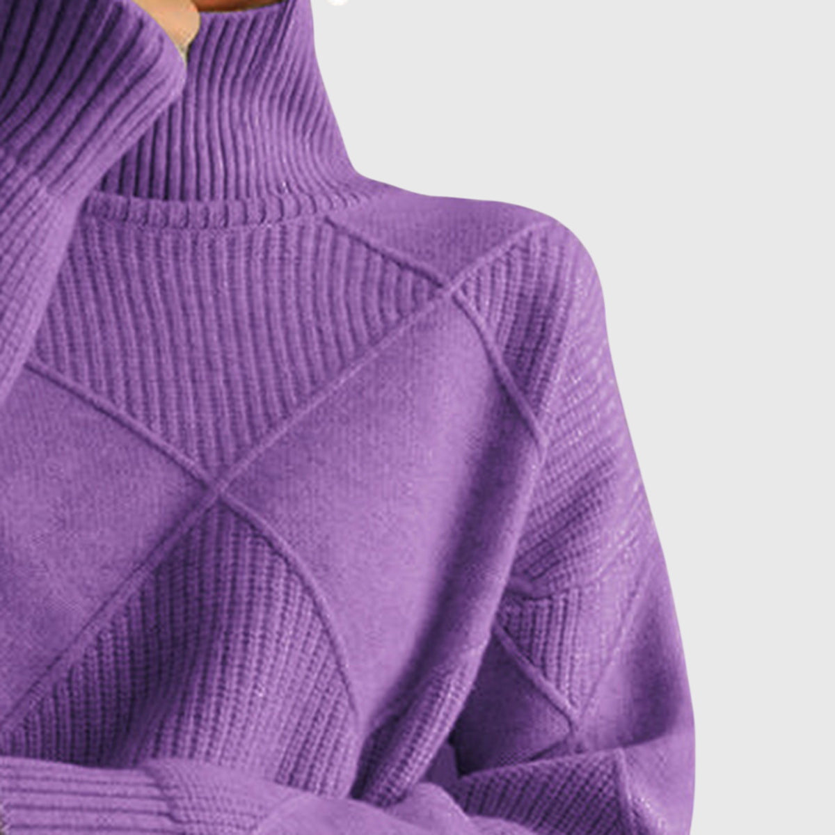 Turtleneck Diamond Textured Knit Long Sleeve Sweater