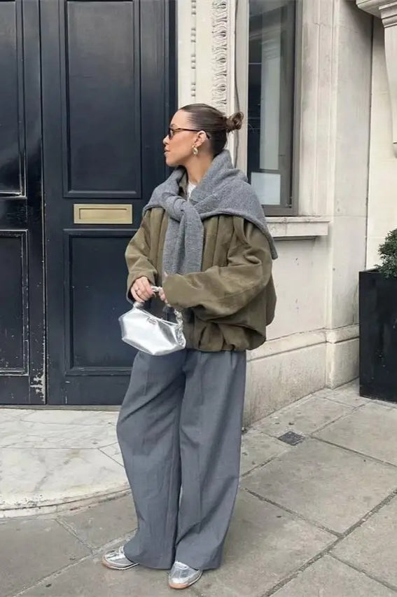 Batwing Sleeve Zippered Bomber Jacket