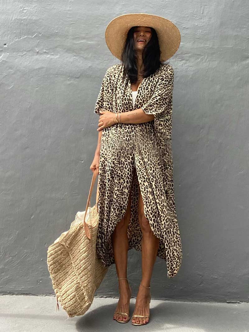 Tie-Dye Print Belted Short Sleeve Long Kimono Duster Robe 2
