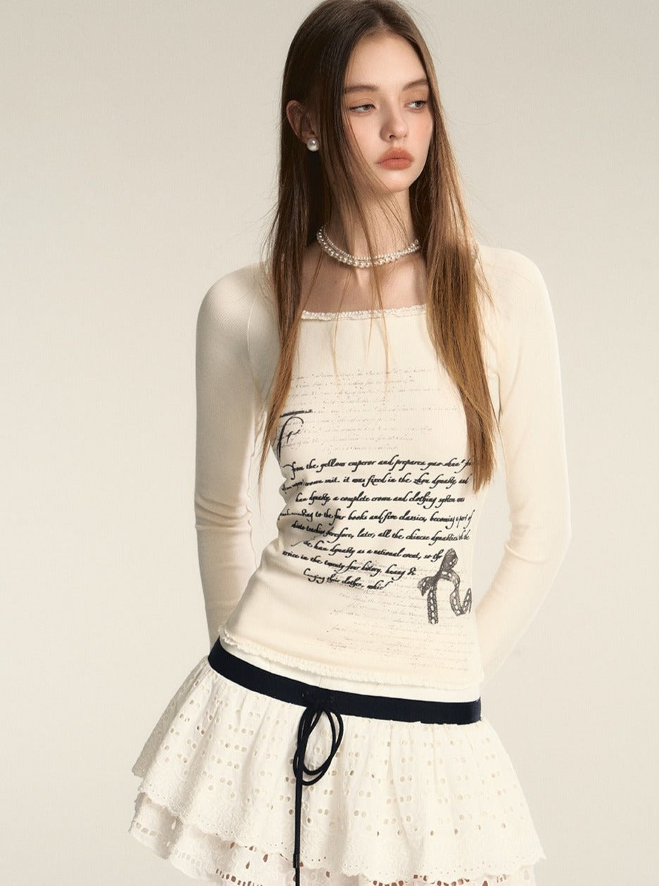 Print Square Neck Pure Desire Lace Base Top