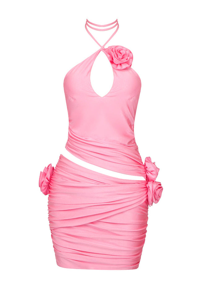 Flower Appliqu Cut Out Minidress