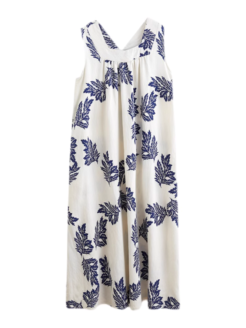 Square Neck Sleeveless Leaf Print Loose A-Line Maxi Dress 4