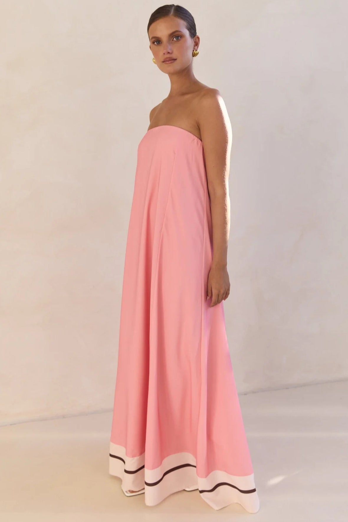 Strapless Contrast Band Hem A-Line Maxi Dress 5