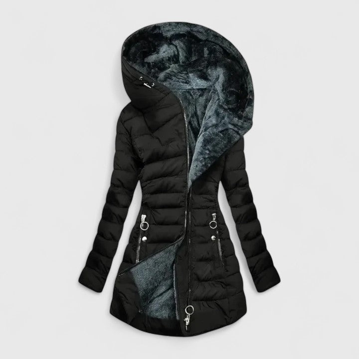 Hooded Fleece Lined Quilted Zip Front Padded Coat 2