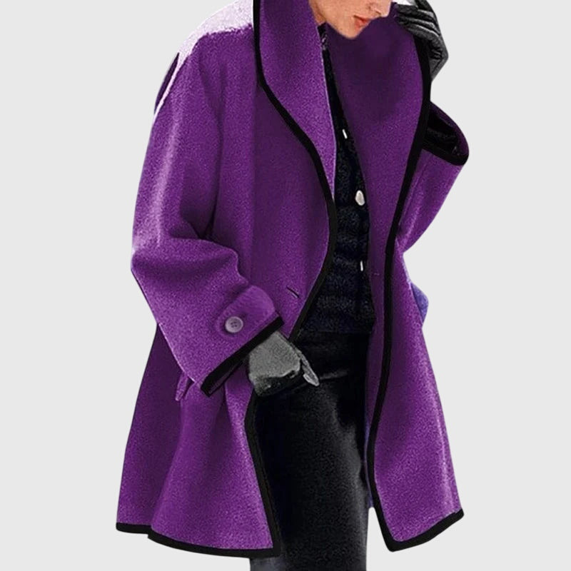 Hooded Contrast Trim Long Sleeve Fleece Longline Coat
