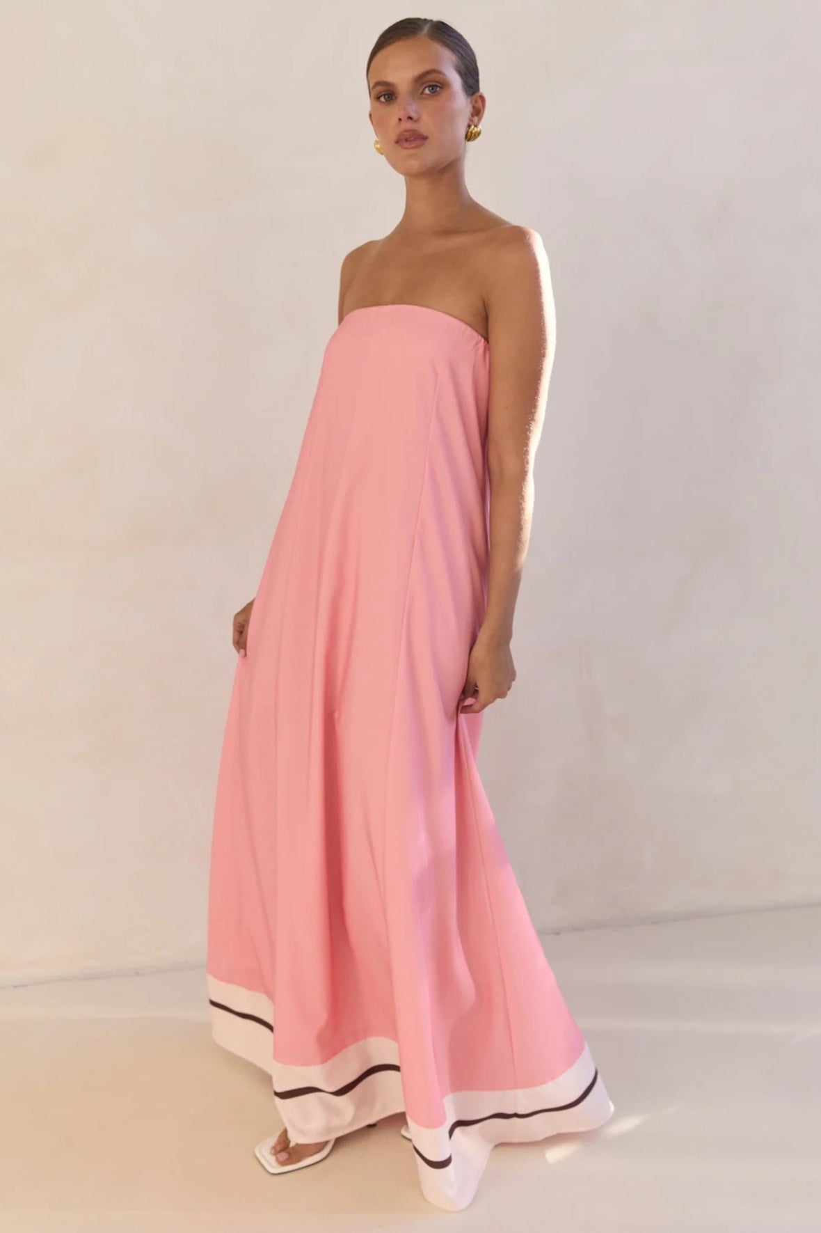 Strapless Contrast Band Hem A-Line Maxi Dress 4