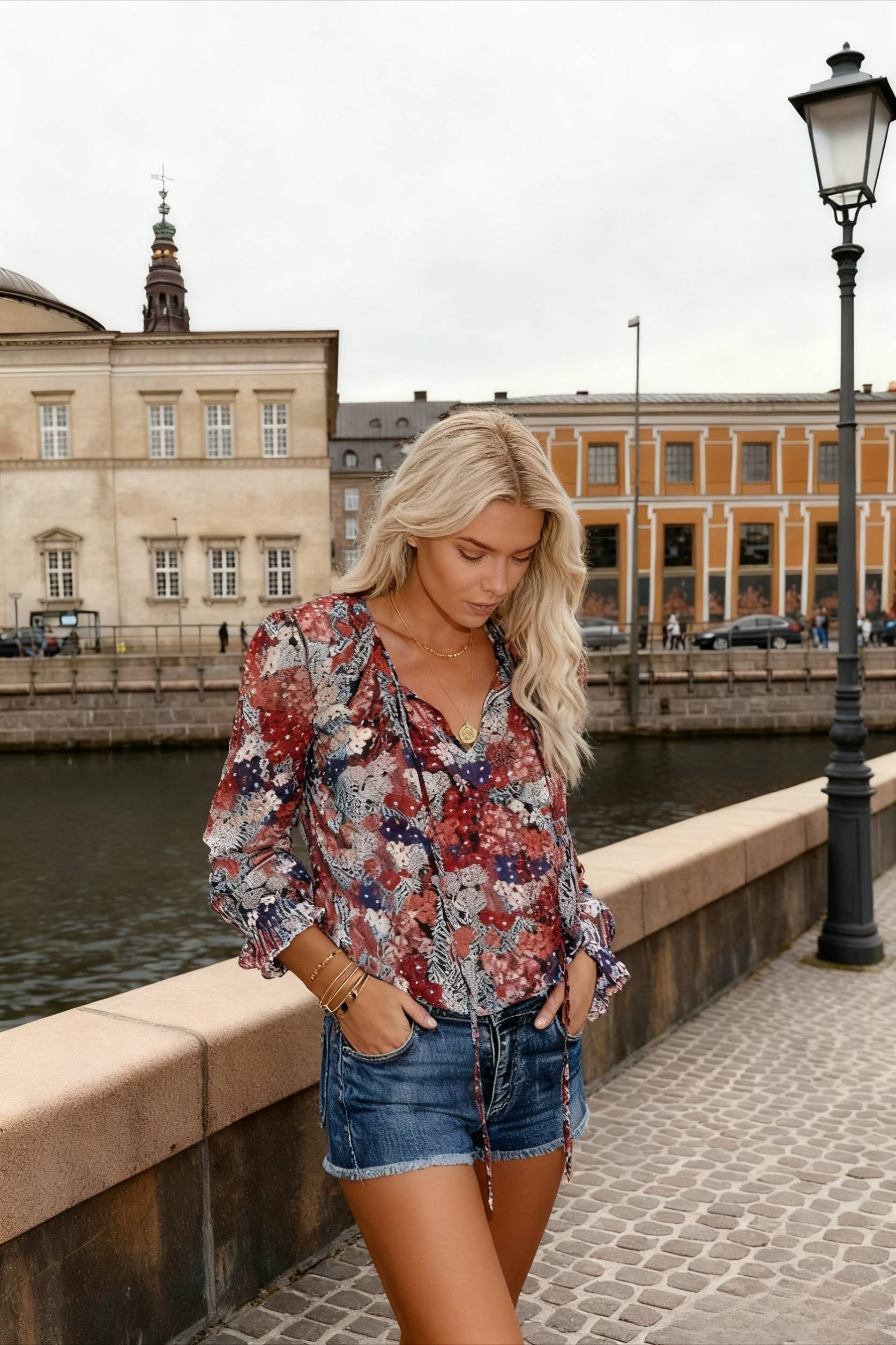 VNeck Flowered Women's Bohemian Dokotoo Top