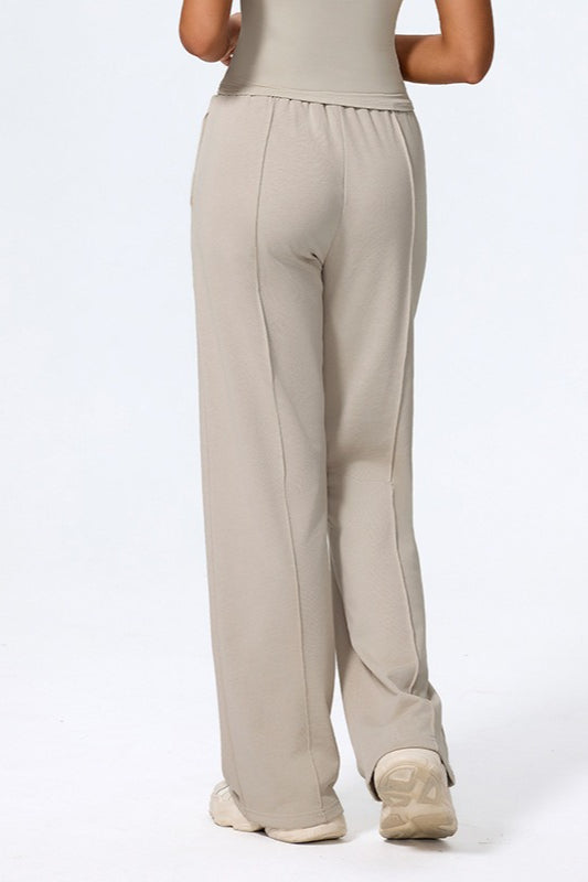 Relaxed Straight Leg High Waist Knit Pants