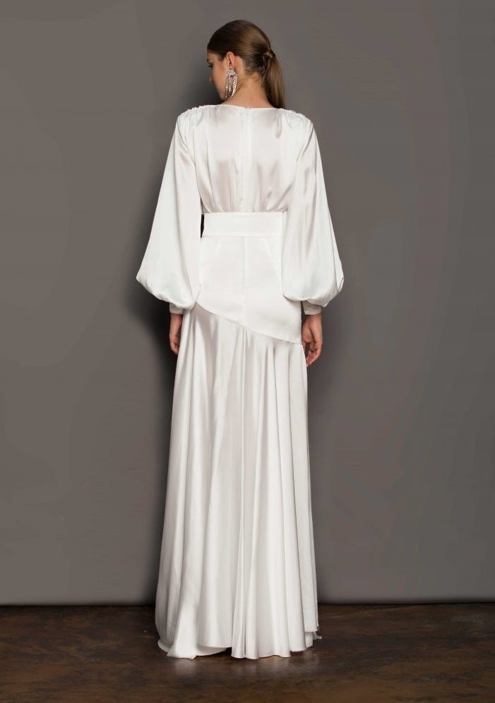 Tatiana Effortless V Neck Belted Slit Maxi Dress Premium Wardrobe Essential