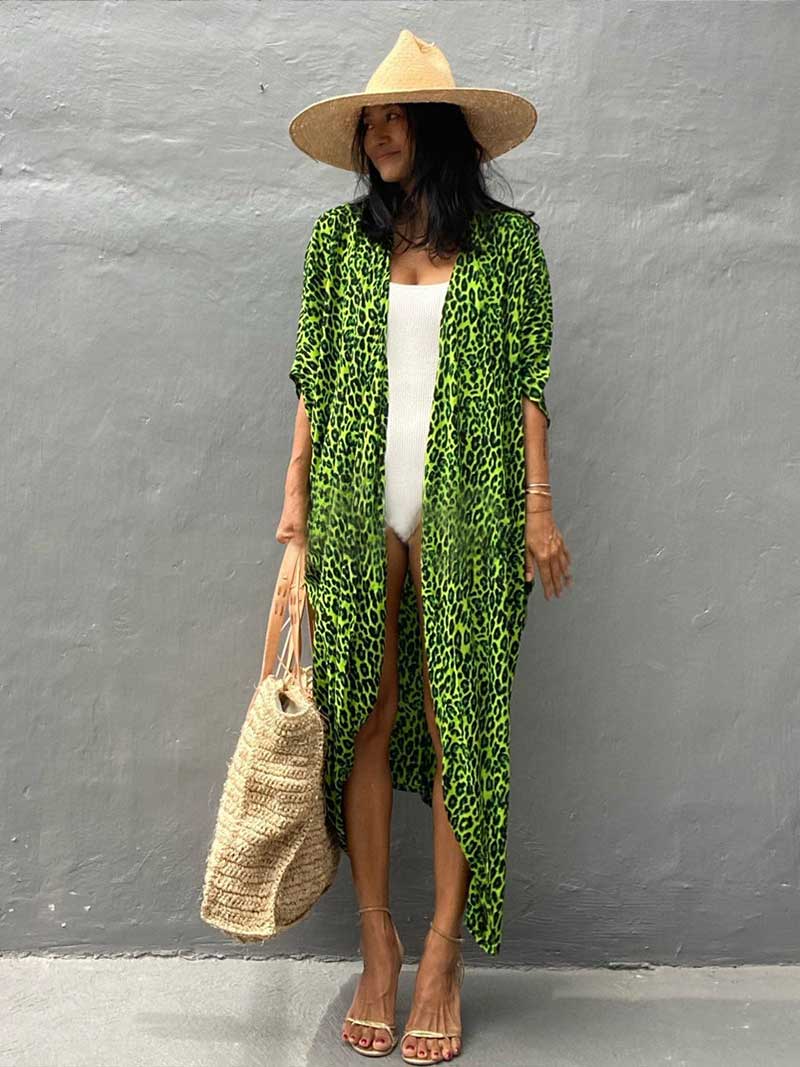 Tie-Dye Print Belted Short Sleeve Long Kimono Duster Robe 3