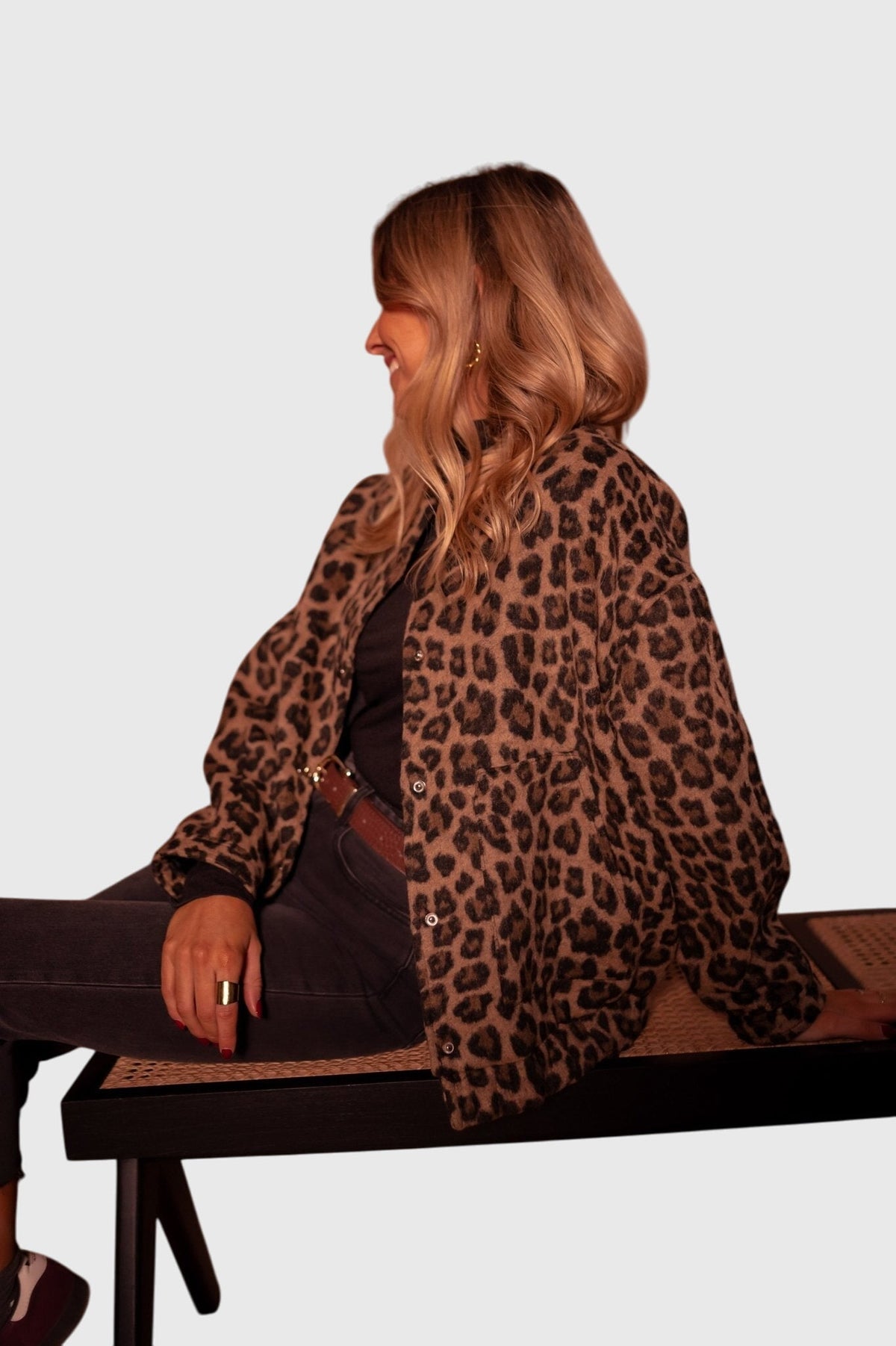 Leopard Collared Button Front Long Sleeve Leopard Print Jacket