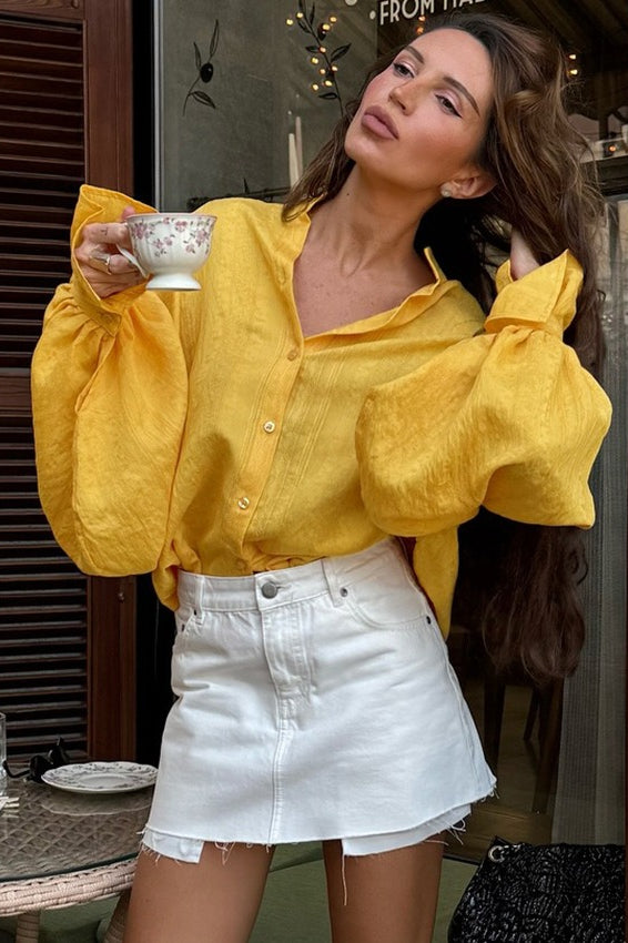 Stand-Collar Loose Long-Sleeve Shirt Blouse